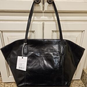 NWT HOBO Patti Black Polished Leather Vintage Hide Tote Shoulder Bag